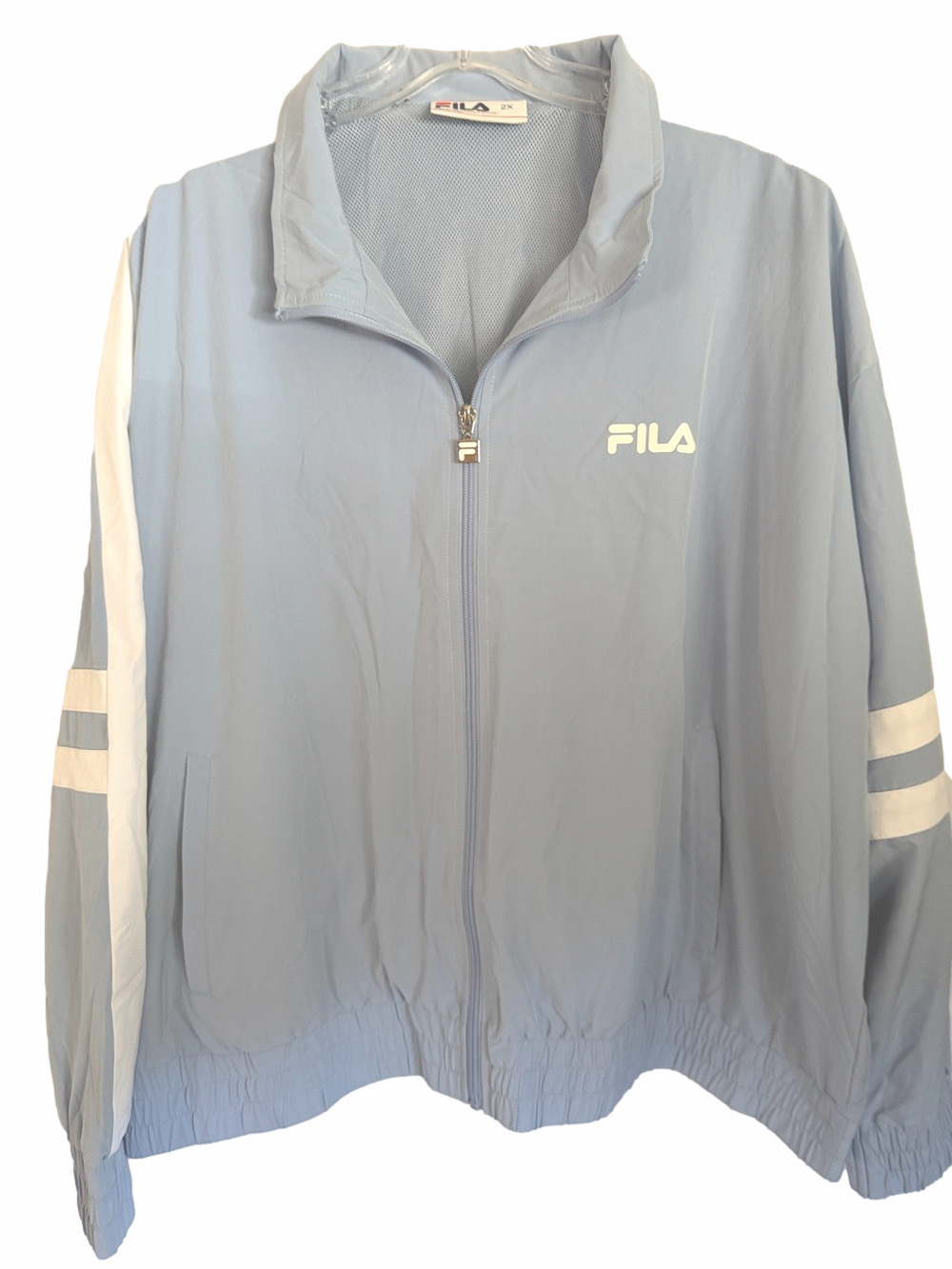 FILA Lt. Blue Sports Jacket, Plus Size 2X, PTP 30”, Length 28”, (T2-346)